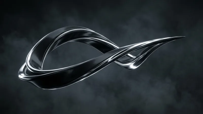 Scultura aerodinamica a flusso d'aria in titanio lucidato su fondo scuro, rappresentazione visiva di velocità di caricamento, performance web e Core Web Vitals