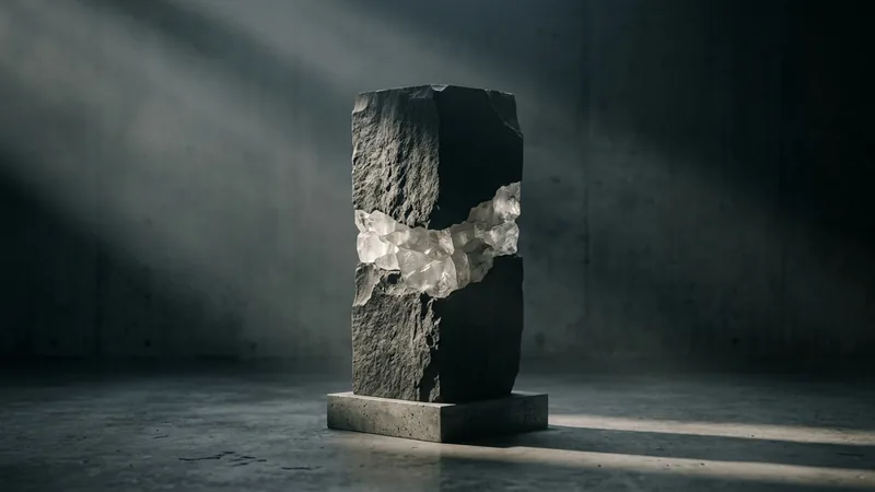 Monolite in granito levigato e ottone su base architettonica illuminata, simboleggiante l'infrastruttura solida di hosting web professionale e registrazione dominio aziendale