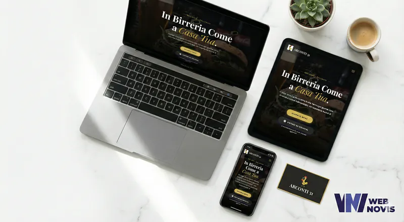 Arconti 31 — mockup sito web pub birreria Gallarate con laptop e tablet