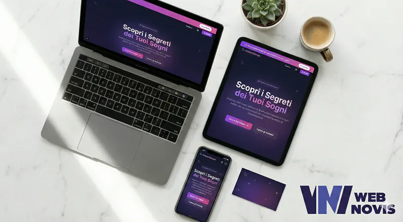 DreamSense AI — mockup piattaforma intelligenza artificiale con laptop e telefono