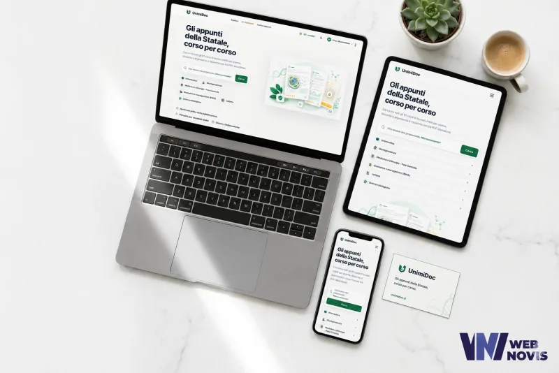 Mockup della piattaforma UnimiDoc su laptop, tablet, smartphone e biglietto da visita